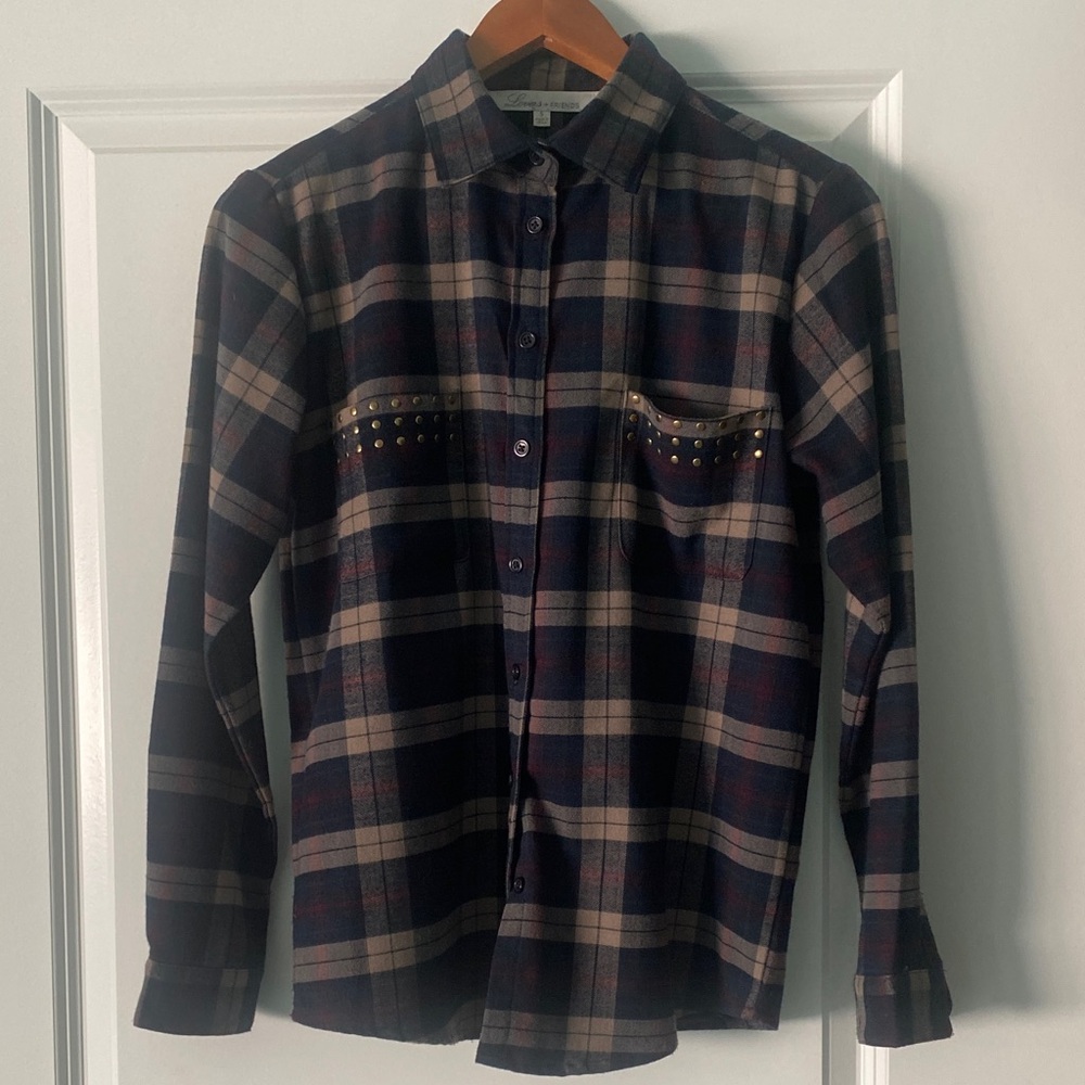 Lovers + Friends Plaid Shirt with studded pocket detail